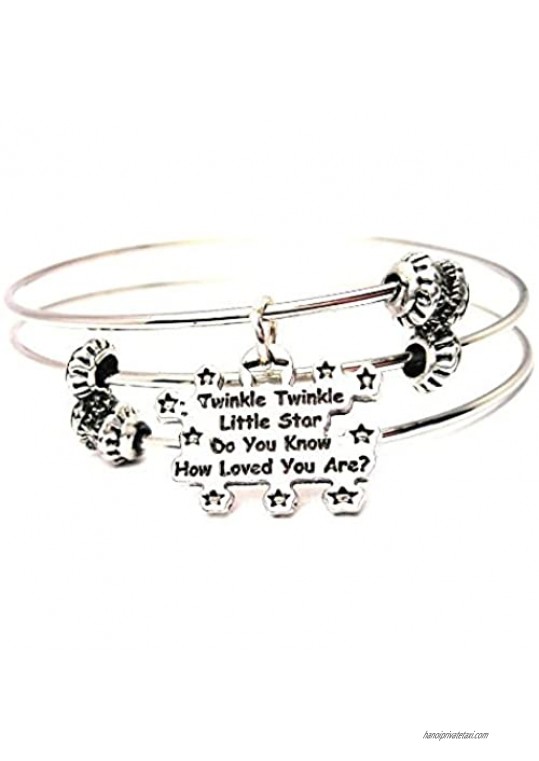Twinkle Twinkle Little Star Triple Wire One Size Fits All Bangle Bracelet Made in the USA by ChubbyChicoCharms