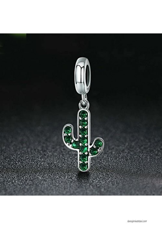 ABAOLA Green Cactus Charm 925 Sterling Silver Botany Charm Beads for Fashion Charms Bracelet & Necklace