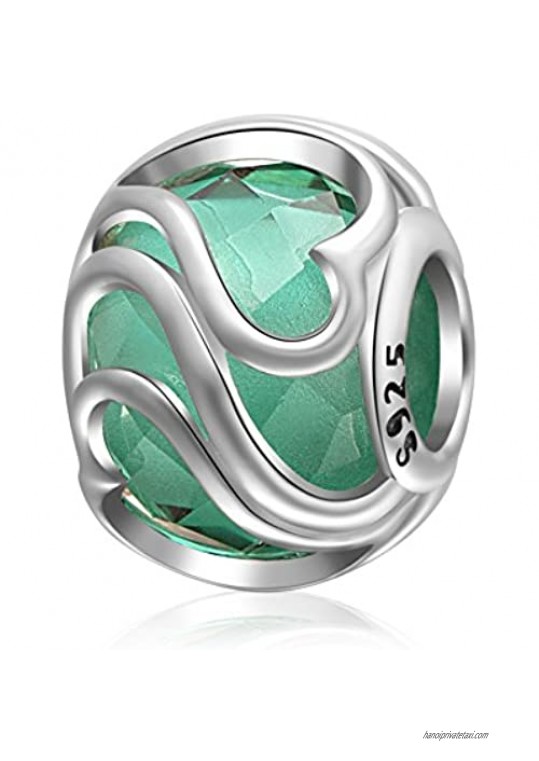 ABUN Radiant Heart Glass Charm 925 Sterling Silver Birthstone Love Charm for 3mm Snake Chain Bracelet