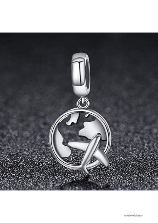 Airplane Dangle Charm 925 Sterling Silver Travel Beads Plane Charm fit Women Bracelets （Threaded Hole）