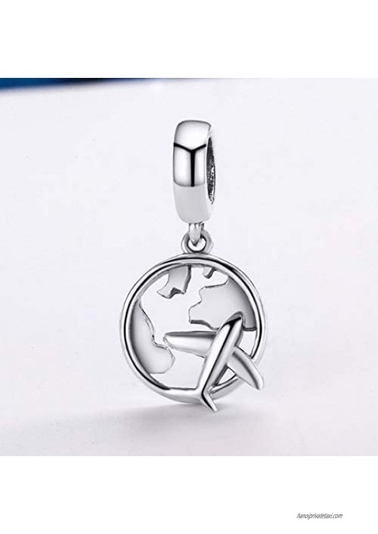 Airplane Dangle Charm 925 Sterling Silver Travel Beads Plane Charm fit Women Bracelets （Threaded Hole）