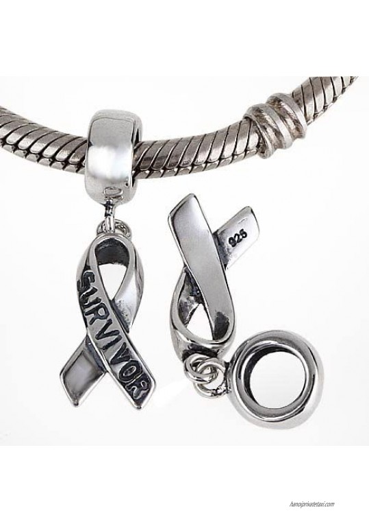 ARTCHARM Survivor Ribbon Dangle Charm - 925 Sterling Silver - fit Women Charms Bracelets