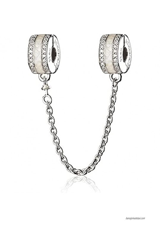 ATHENAIE 925 Sterling Silver Clear CZ Enamel Shining Path Safety Chain Charms fit European Bracelets