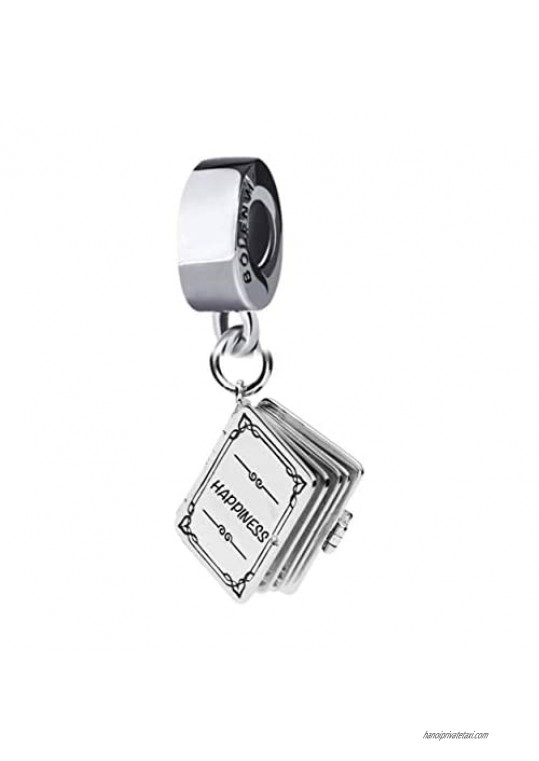 BOLENVI Happiness Book Reading Writer Publisher 925 Sterling Silver Pendant Charm Bead For Pandora & Similar Charm Bracelets or Necklaces