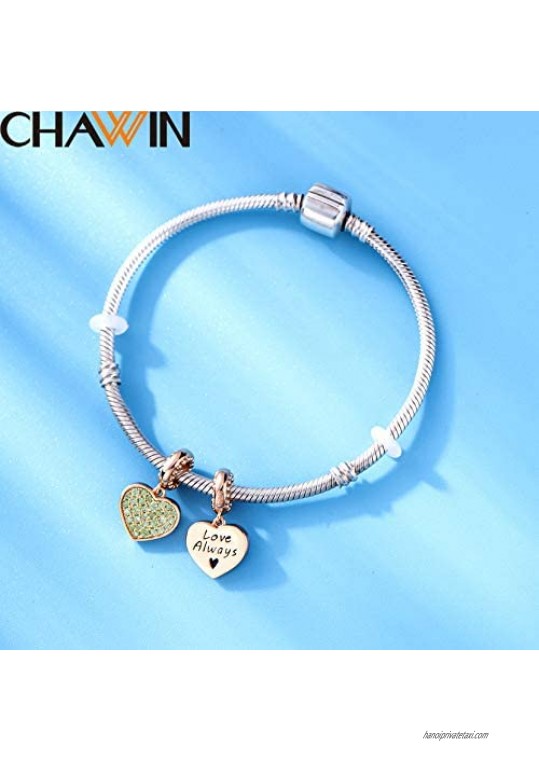 CHAWIN Birthstone Charms Rose Gold Plated 925 Sterling Silver Heart Dangle Charm with Sparkling CZ Compatible with Pandora Charm Bracelet Necklace Happy Birthday Gifts for Women/Wife/Mother/Sister