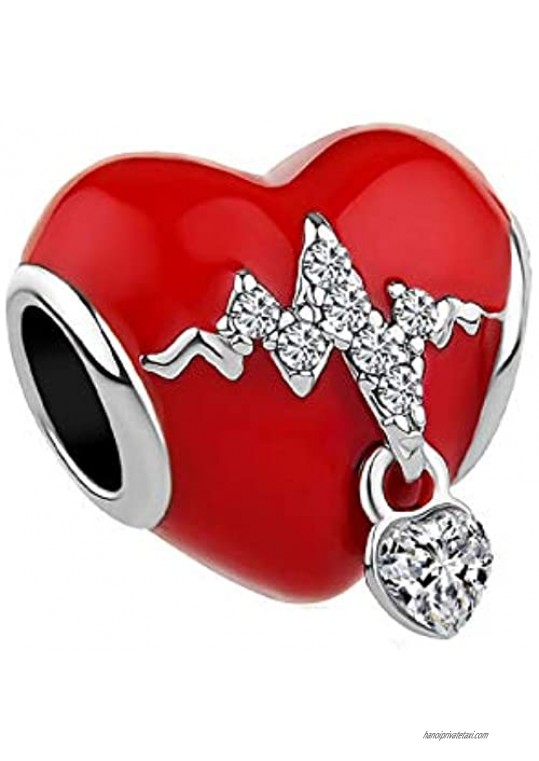 Chili Jewelry Heart Love Heartbeat Charms Electrocardiogram ECG Beads for Bracelets