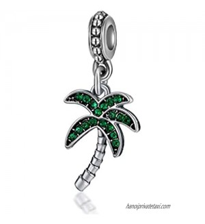 Dangle Green Crystal Coconut/Palm Tree Charm Bead