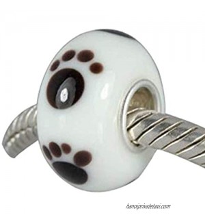 Dog Paw Glass Charm 925 Sterling Silver core fit Pandora Charms Bracelets