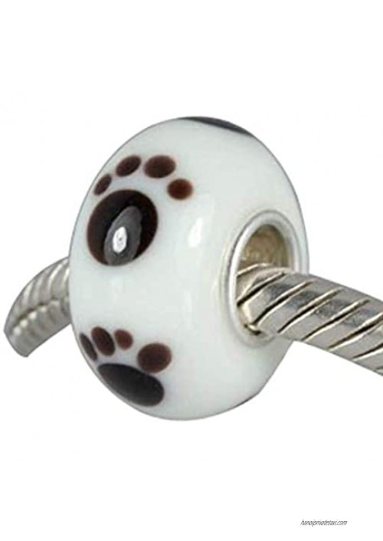 Dog Paw Glass Charm 925 Sterling Silver core fit Pandora Charms Bracelets