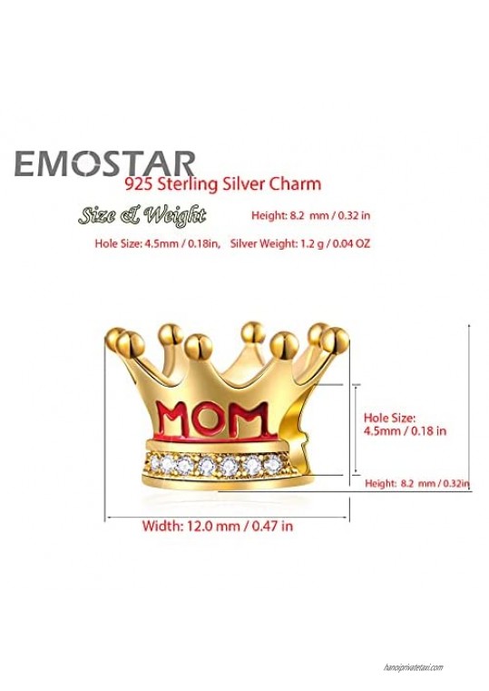 EMOSTAR Mothers Day Family Theme Charms Sterling Silver Mother Father Daughter Son Nana Wife Husband Godmother Mom Crown Sister Heart Beads Love Gifts for Mama/Kids/Fathers Day/Pandora Bracelet