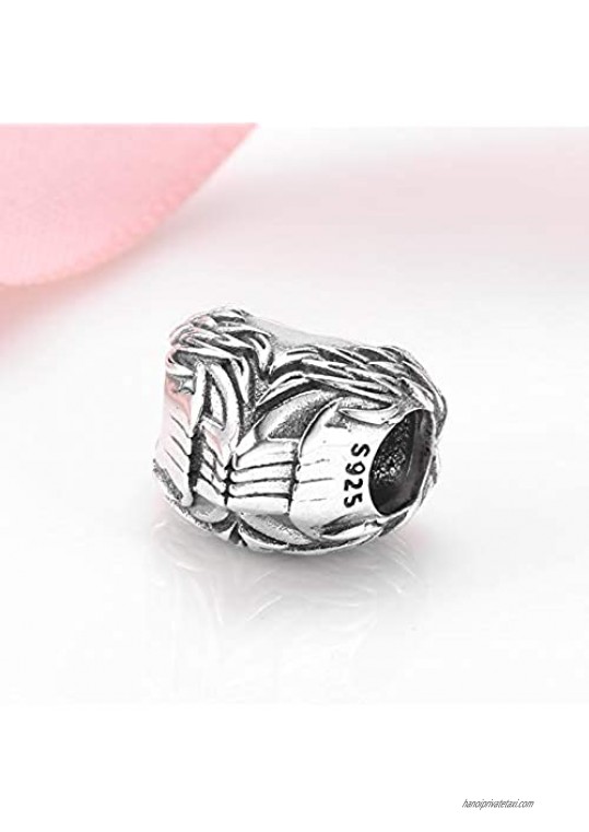 FAEFASH Antique Feather Love Bead 925 Sterling Silver Charm Love Bead Wings Charm fit Women Pandora Style Bracelet/Necklace