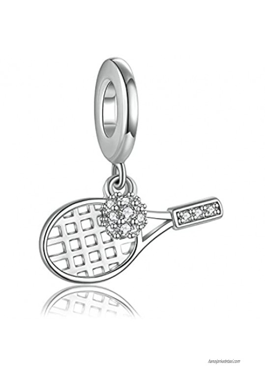 FOREVER QUEEN Women Tennis Charm for Charms Bracelet and Necklace 925 Sterling Silver Tennis Ball Charms Tennis Racket Charm Sport Dangle Charm Bead CZ Pendant for Women Girl Jewelry Gift FQ00011