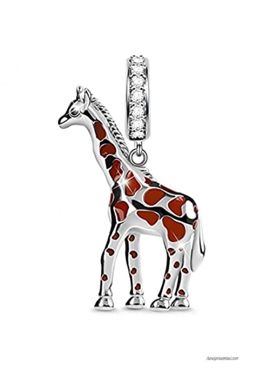GNOCE Animal Charm Pendant Sterling Silver Alpaca Camel Giraffe Rhinoceros Zebra Dangle Charm Bead Fit Bracelet/Necklace for Women Men