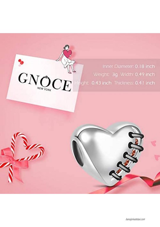GNOCE Rose Gold Heart Charm Beads 925 Sterling Silver Bead Charms with Cubic Zirconia Fit for Bracelet/Necklace Valentine's Day Jewelry Gift for Women Girls