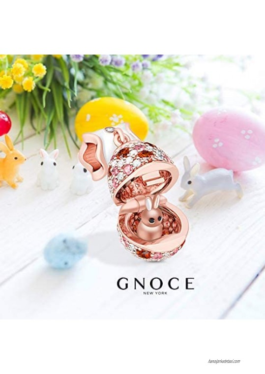 GNOCE Rose Gold Pendant Charm 925 Sterling Silver Unexpected Surprise Rabbit Dangle Charms with Colorful CZ Easter Gift Easter Bunny Animal Bead Fit for Bracelet for Women Girl