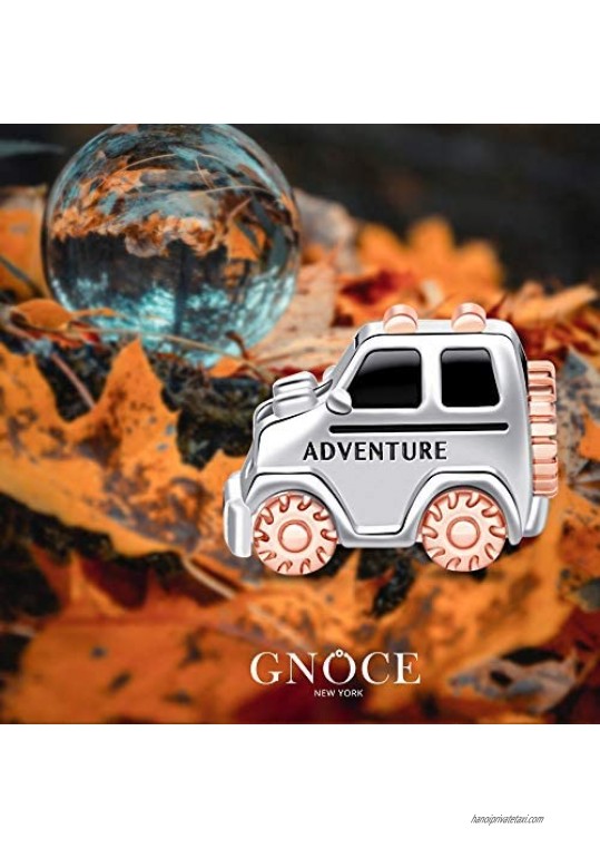 GNOCE SUV Car Charm Bead 925 Sterling Silver Rose Gold Motorcycle Bicycle Charm Fit for Bracelets Necklace for Women Girls