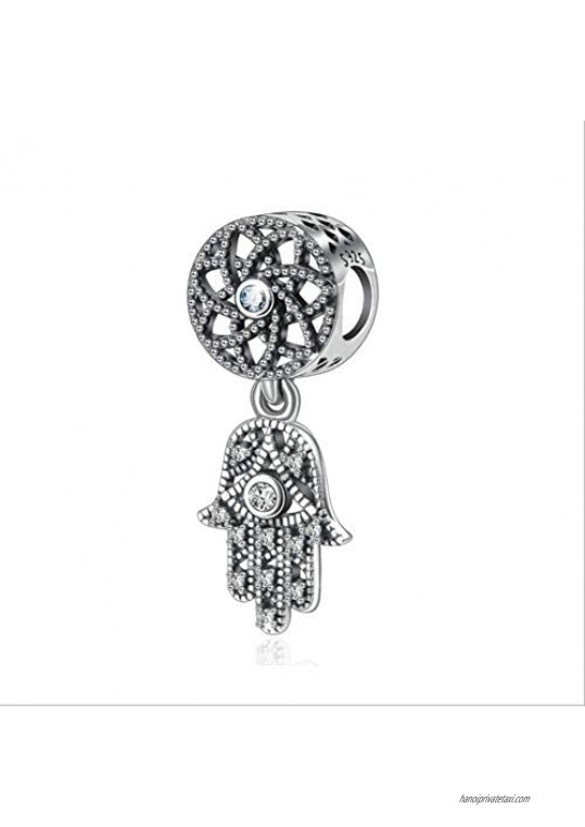 Hand of Fatima Charm 925 Sterling Silver Hamsa Charm Anniversary Charm for Pandora Charm Bracelet (B)