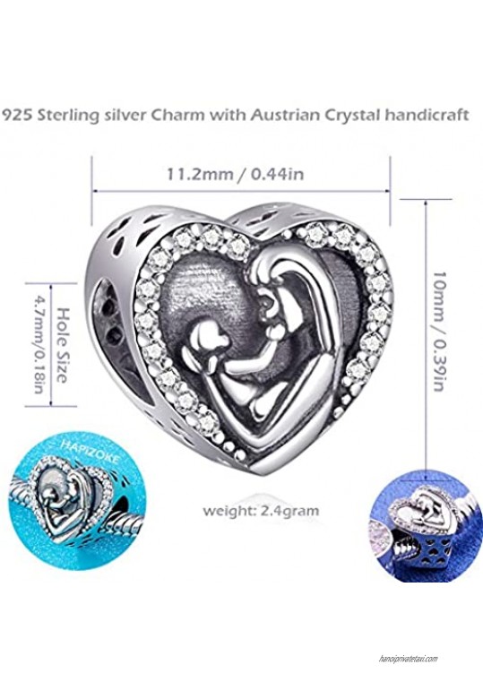 HAPiZOKE Mother Charm Sterling Silver Love Mum Charm Best Mom Charm Bead with Cubic Zirconia for Bracelets/Gift for Mother
