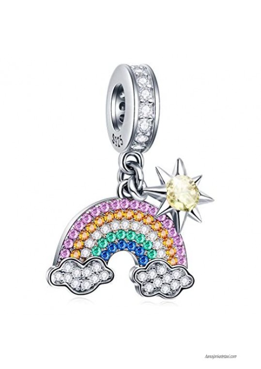 Meet the Rainbow After Rain Sunshine Cloud Rainbow Charm Pendant Beads 925 Sterling Silver Charms with Multicolor CZ Stones Compatible with Pandora Bracelet Gifts for Women/Wife/Mother/Sister/Girl