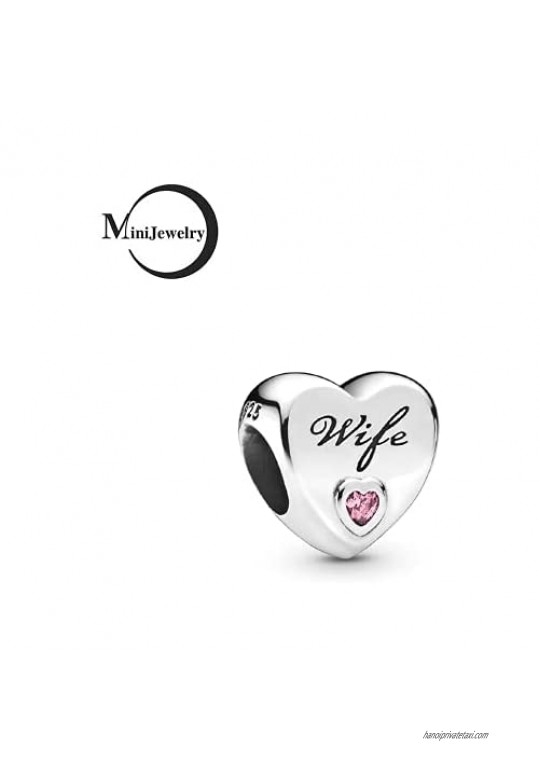MiniJewelry Family Friends Sister Mom Wife Love Heart Charm for Bracelets Women Sterling Silver Charm Birthday Gift