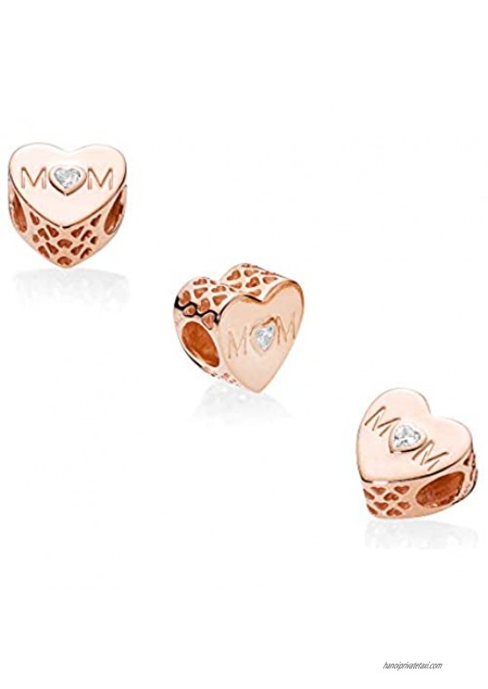 MiniJewelry Mom Heart Charms for Pandora Bracelets Mom's Love Heart Sterling Silver Charm for Bracelets