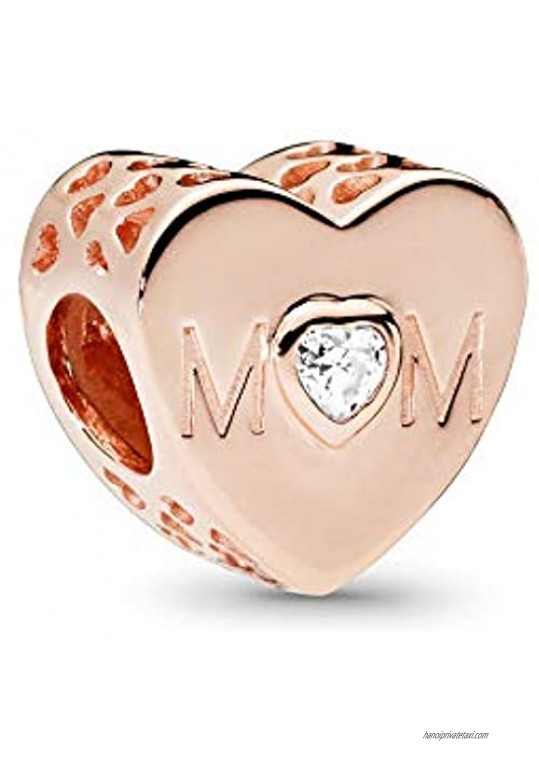 MiniJewelry Mom Heart Charms for Pandora Bracelets Mom's Love Heart Sterling Silver Charm for Bracelets