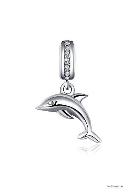 MiniJewelry Ocean Dolphin Charm for Bracelets fits Pandora Charms Bracelets Fish Mammal Animal Sterling Silver Charm for Women Girls