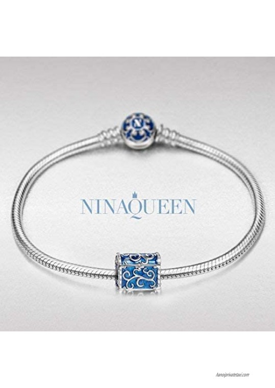 NINAQUEEN Chest of Treasure Sterling Silver Charms for Women Enaml Applied by Hand Jewelry Box included for Gift Fit for Pandora Charms Bracelet