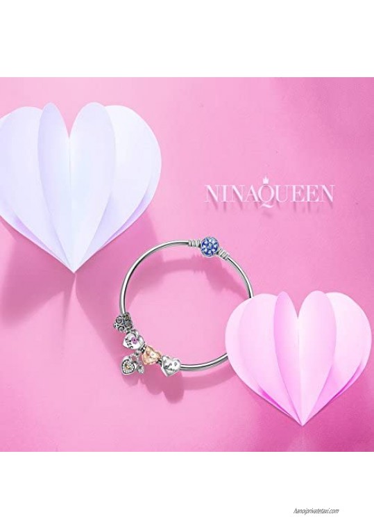 NINAQUEEN You are always in my heart Sterling Silver Charms for Women Fit for Pandora Charms Bracelet Jewelry Box included for Gift