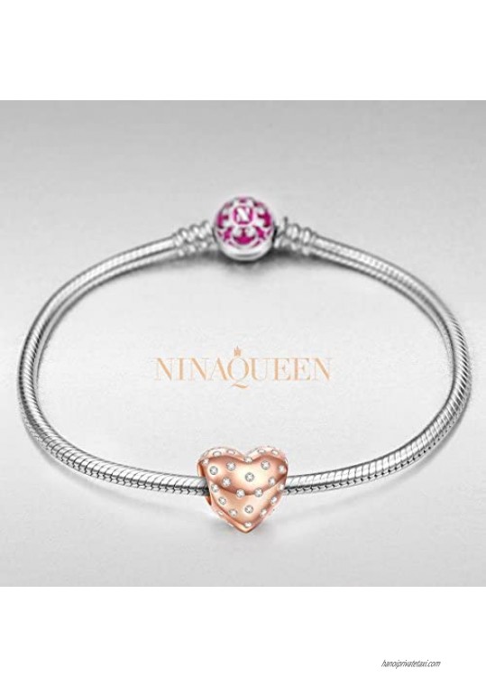 NINAQUEEN You are always in my heart Sterling Silver Charms for Women Fit for Pandora Charms Bracelet Jewelry Box included for Gift
