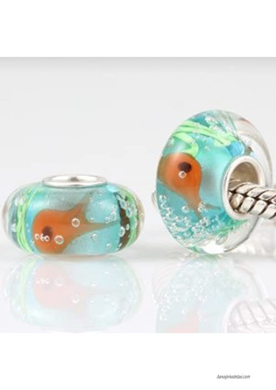 Ocean Charm Small Fish Charm 925 Sterling Silver Charm Animal Charm Foam Charm Murano Glass Beads Charm Fashion Bracelets for Women (Fish Charm)