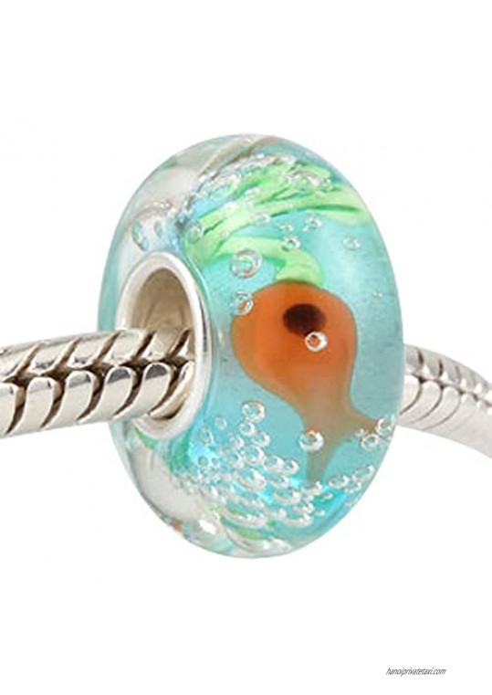 Ocean Charm Small Fish Charm 925 Sterling Silver Charm Animal Charm Foam Charm Murano Glass Beads Charm Fashion Bracelets for Women (Fish Charm)