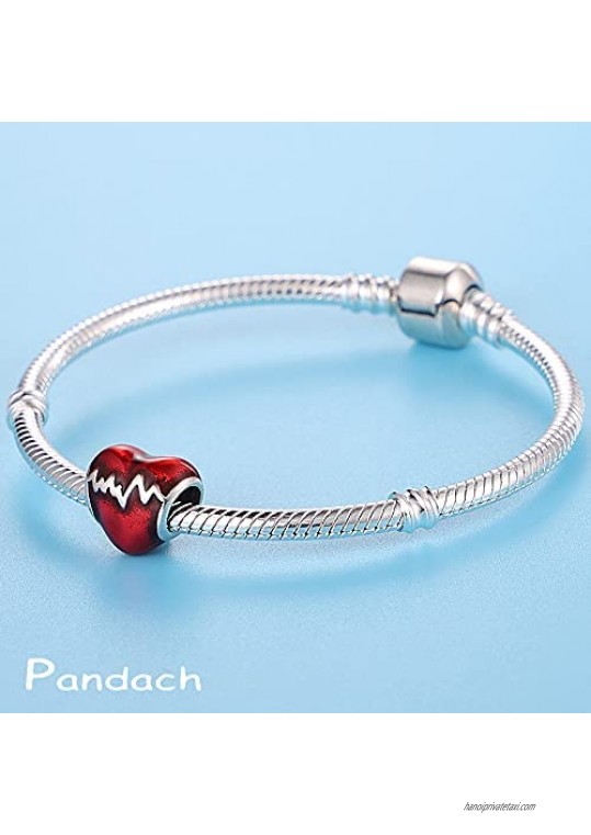 Pandach Love Heart Charm Silver fits Pandora Charms Bracelets for Woman Girl Beads Gifts for Women Bracelet&Necklace