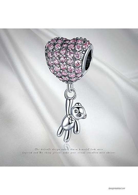 Pandach Silver Various Dazzling CZ Bead Charm for Women Snake Bracelet Charm…