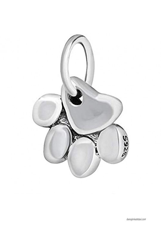 Paw Print Animal Charms 925 Sterling Silver Dangle Large Hole Beads for European Bracelet
