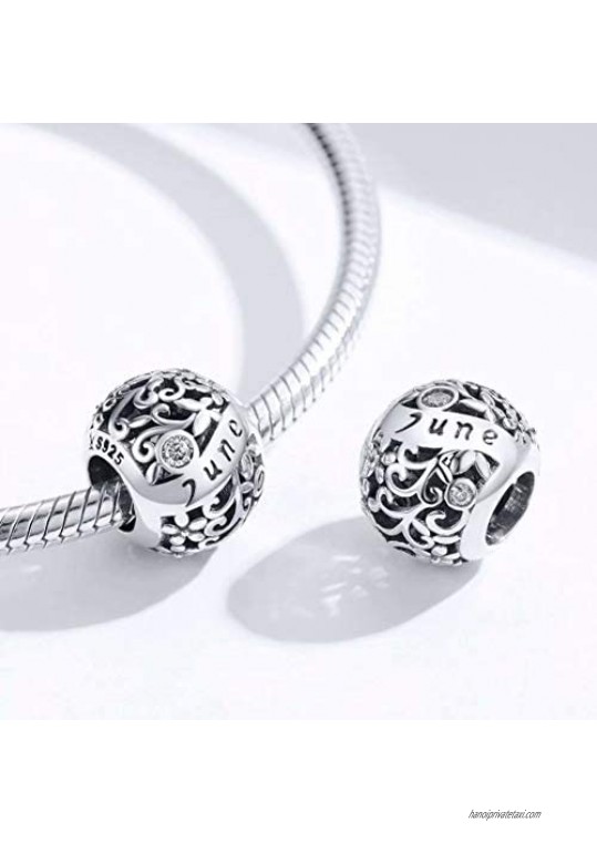 Presentski Birthstone Charms for Bracelets-925 Sterling Silver Openwork Bead Charms Love Heart Charms for Bracelets and Necklaces Happy Birthday Gifts for Women Girls