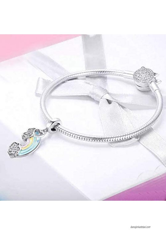 Rainbow & Heart Charm 925 Sterling Silver Beads for Fashion Charms Bracelet & Necklace
