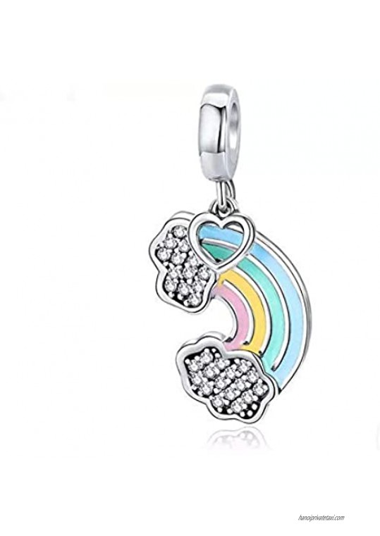 Rainbow & Heart Charm 925 Sterling Silver Beads for Fashion Charms Bracelet & Necklace