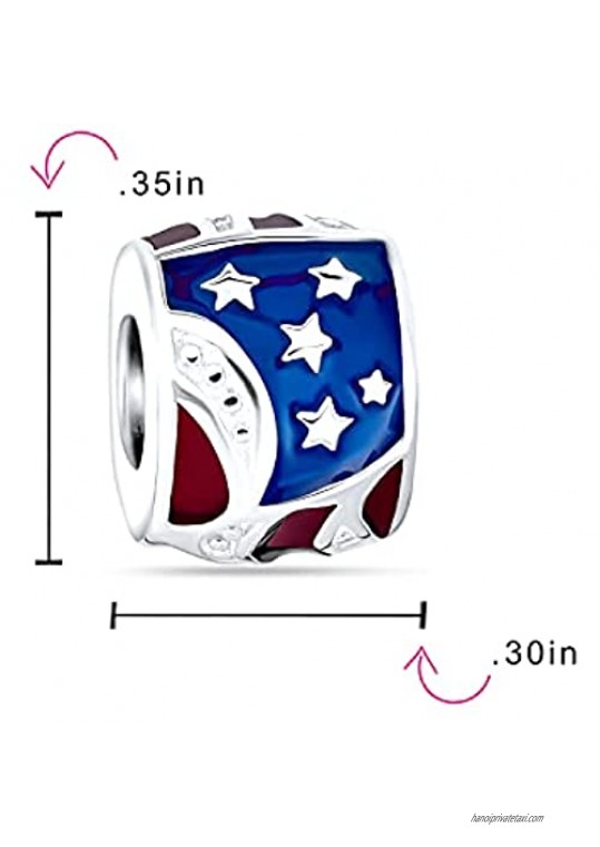 Red White Blue Stripe Holiday American USA Patriotic Flag Star Charm Barrel Bead For Women Teens 925 Sterling Silver Fits European Bracelet