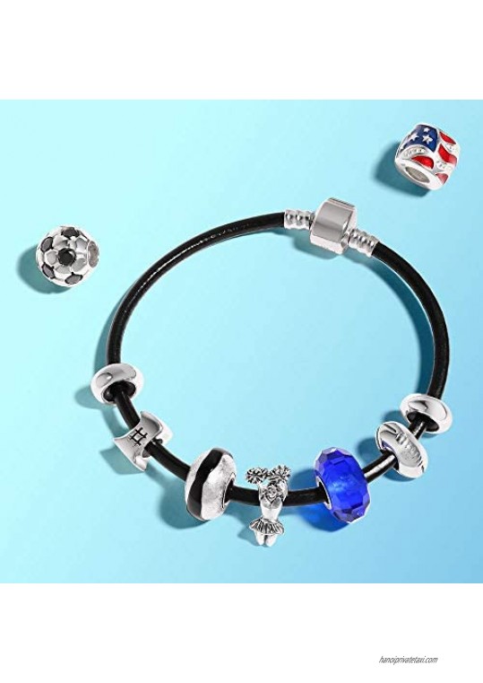 Red White Blue Stripe Holiday American USA Patriotic Flag Star Charm Barrel Bead For Women Teens 925 Sterling Silver Fits European Bracelet