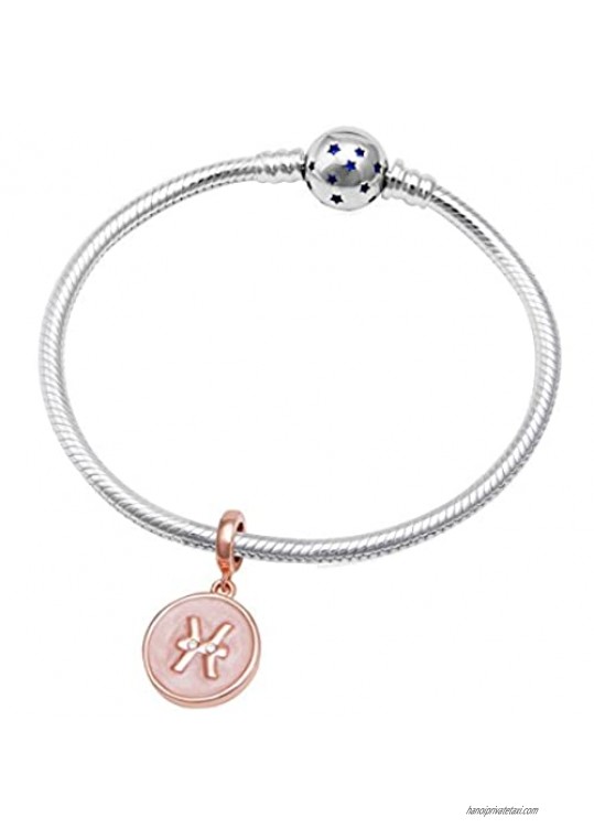 Rose Gold Zodiac Sign Charms 925 Sterling Silver Constellation Dangle Charm for European Bracelet