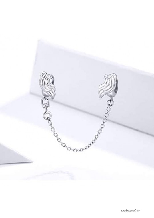 Safety Chain Charm 925 Sterling Silver Animal Cat Dog Feather Wing Clip Lock Stopper Charm Spacer Beads Safety Chain Charms for Pandora Bracelets