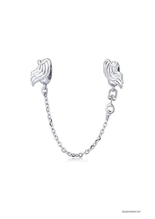 Safety Chain Charm 925 Sterling Silver Animal Cat Dog Feather Wing Clip Lock Stopper Charm Spacer Beads Safety Chain Charms for Pandora Bracelets