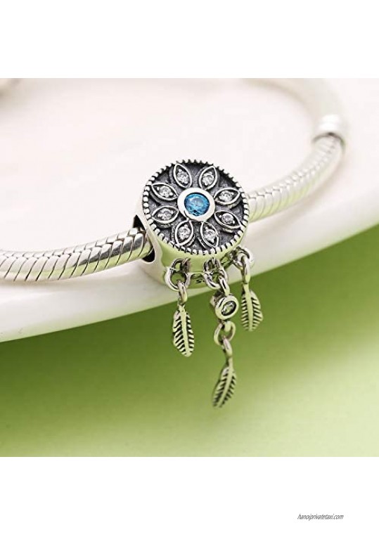 SOUKISS Dream Catcher Charms 925 Sterling Silver Crystal Pendant Feather Flower Bead for European Bracelet Necklace