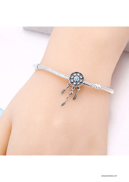 SOUKISS Dream Catcher Charms 925 Sterling Silver Crystal Pendant Feather Flower Bead for European Bracelet Necklace