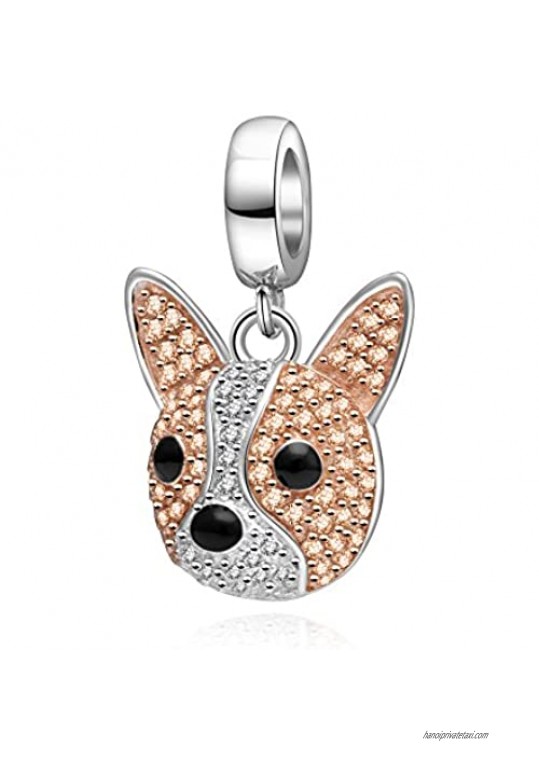 SOUKISS Rose Gold Dog Charms 925 Sterling Silver Sparkly CZ Animal Dog Paw Print Charms for Bracelet