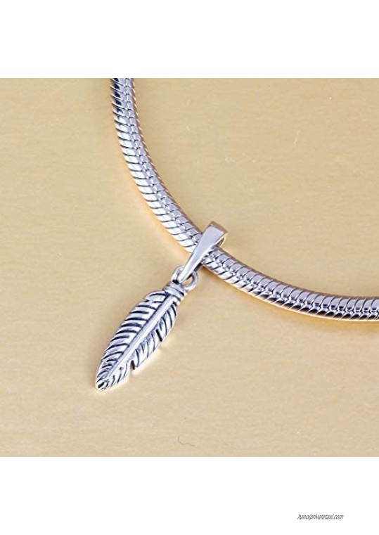 Spiritual Feather Pendant Charm 925 Sterling Silver Clip Stopper Charm for Women Charm Bracelet