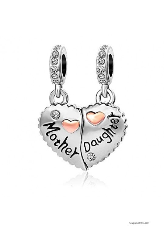 TGLS Heart Mother Daughter Charms Mother's Day Love Gifts 2Pcs Puzzle Beads fits European Bracelet