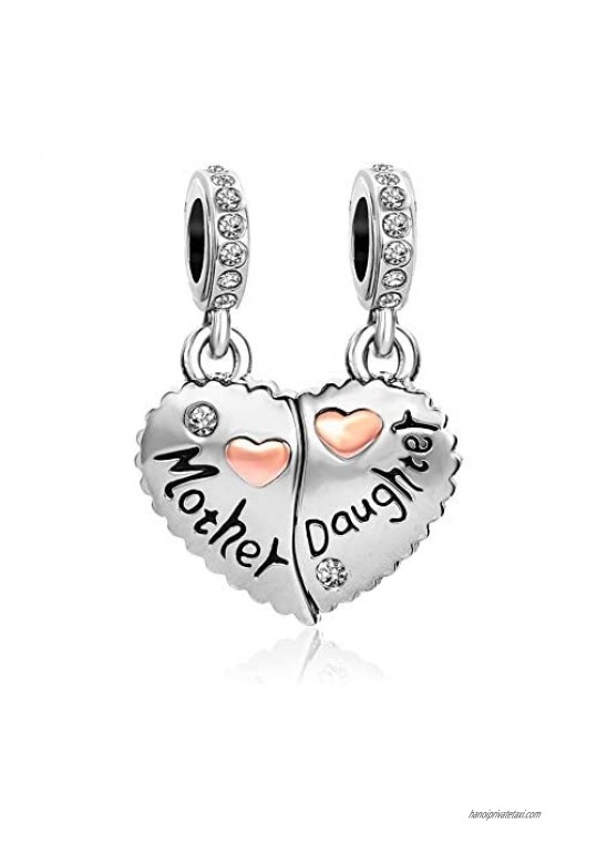 TGLS Heart Mother Daughter Charms Mother's Day Love Gifts 2Pcs Puzzle Beads fits European Bracelet