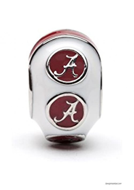 University of Alabama Bead Charm | White Stainless Steel Charm | Alabama Crimson Tide Gift | Fits Most Popular Charm Bracelets